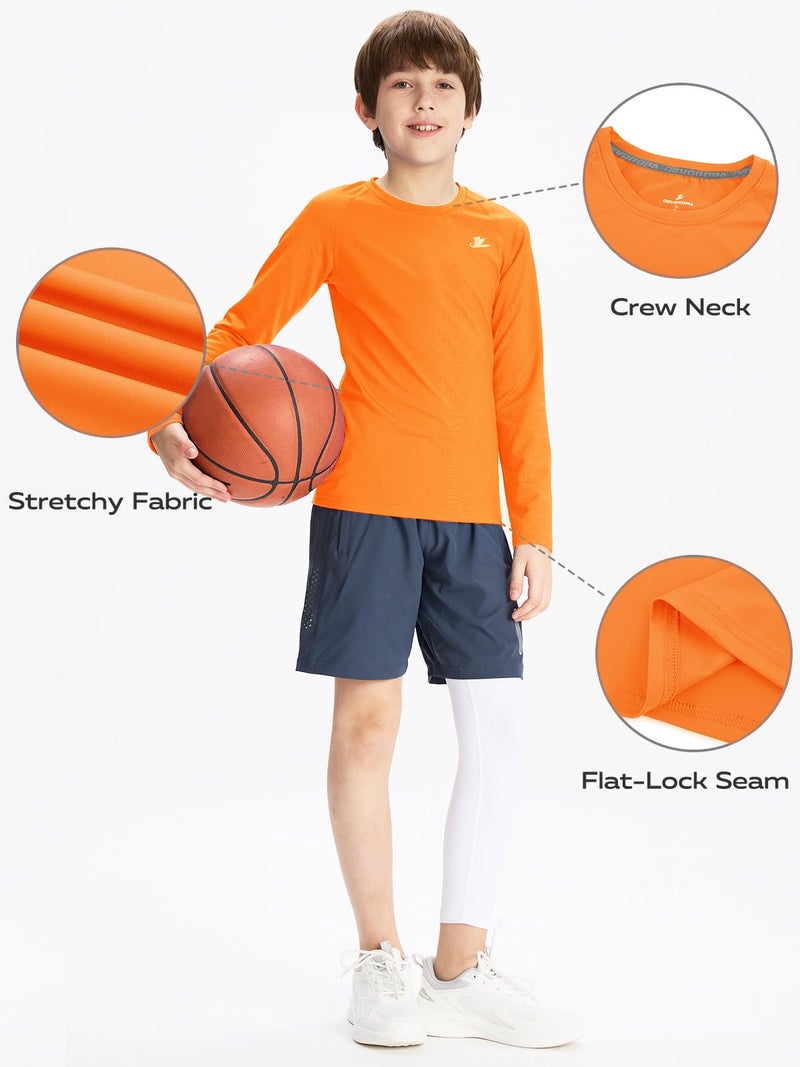 DEVOROPA Youth Boys Compression Shirt Long Sleeve Football Baseball Undershirt Quick Dry Sports Baselayer Orange L - Image 5